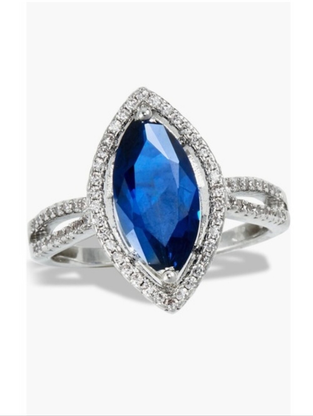 Savvy Cie, Marquise CZ Halo Ring, Blue